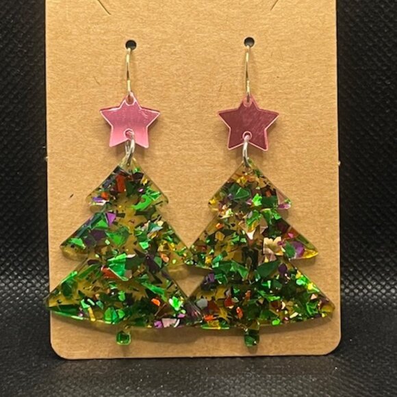 3/$12~Glittery Sequin Christmas Tree Earrings - Picture 1 of 4